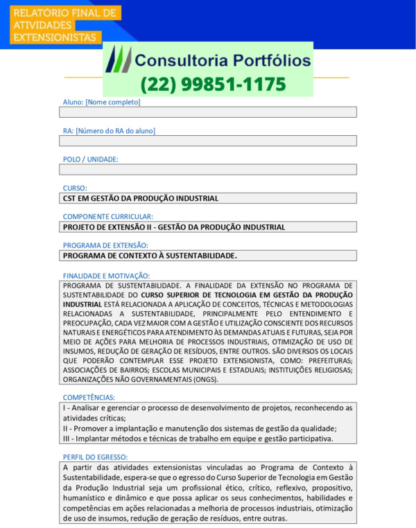 Projeto de Extensão II - Gestão da Produção Industrial