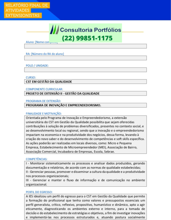 Projeto de extensão II - Gestão da Qualidade