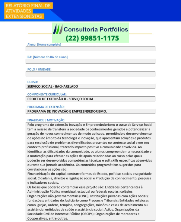 Projeto de extensão II - Serviço Social