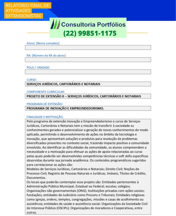 Projeto de extensão II - Serviços jurídicos, cartorários e notariais