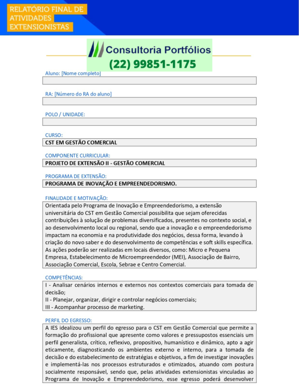 Projeto de Extensão II - Gestão Comercial