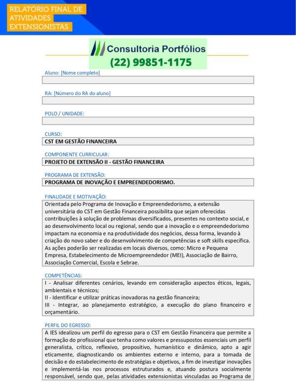 Projeto de Extensão II - Gestão Financeira