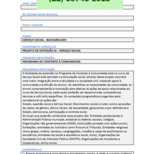 Projeto de extensão III - Serviço Social